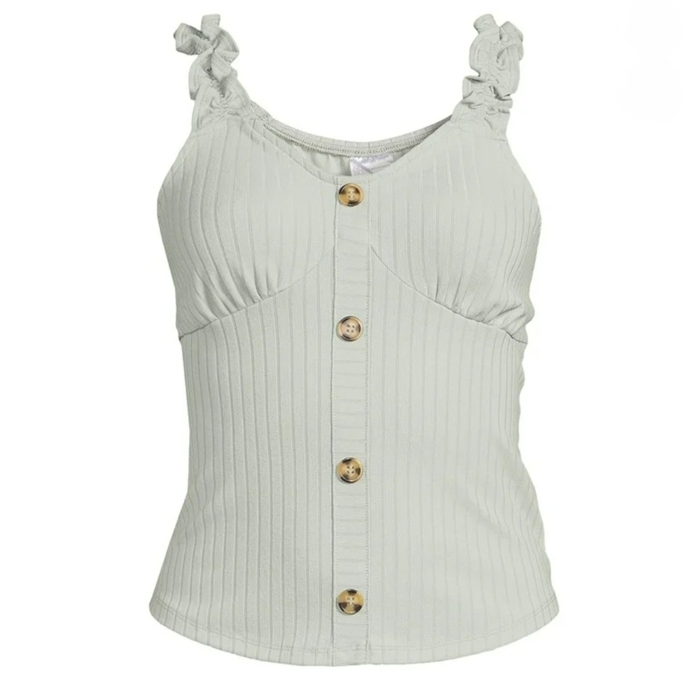 No Boundaries Sage Green Ribbed Button-Front Cami Size XL (15-17)